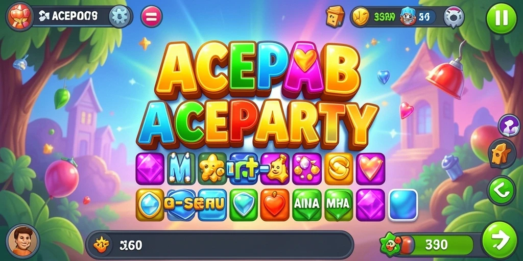 Screenshot ACEPARTY menampilkan gameplay seru dan penuh warna match-3.