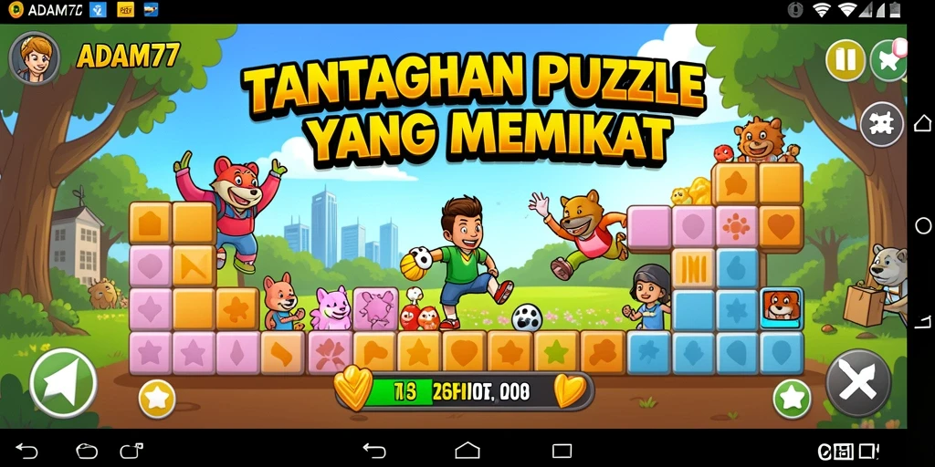Gameplay menantang ADAM77 dengan variasi teka-teki yang menarik.