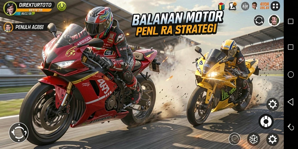 Tampilan gameplay intens dari DIREKTURTOTO dengan balapan motor seru.