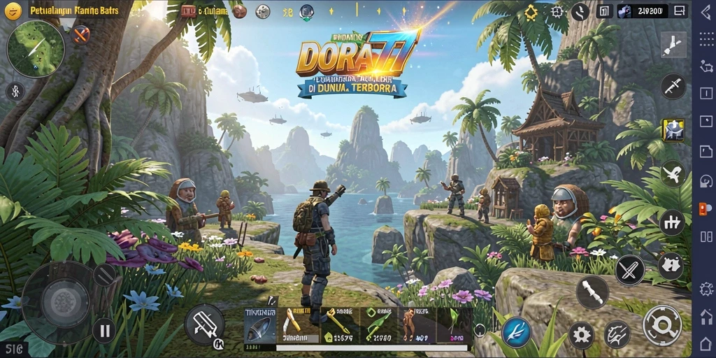 Gameplay DORA77 yang menampilkan eksplorasi dunia terbuka yang luas.