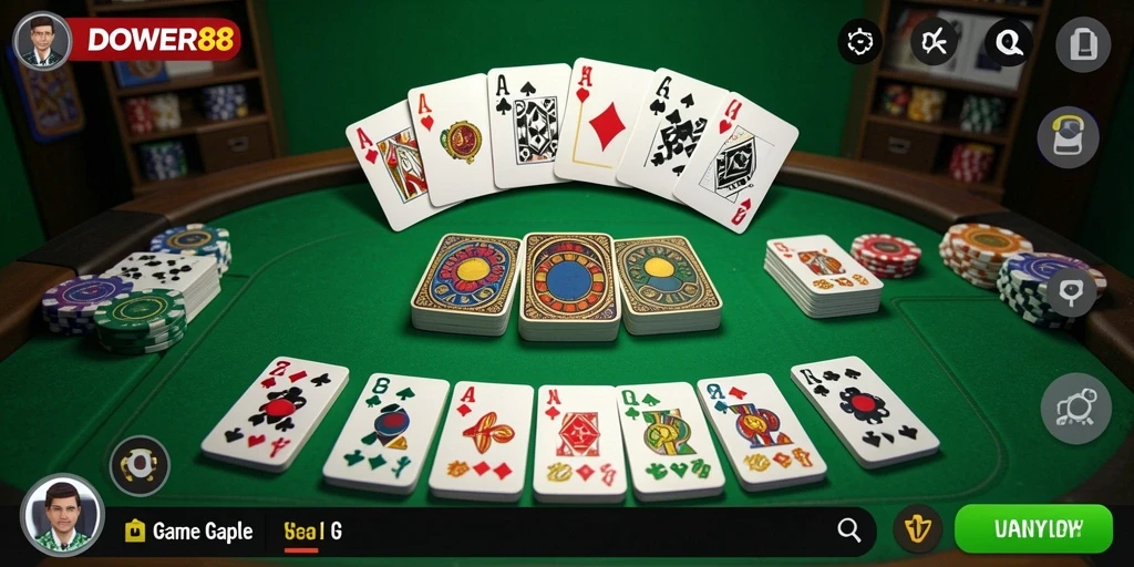 Screenshot utama DOWER88 menunjukkan keseruan gameplay Gaple yang interaktif.