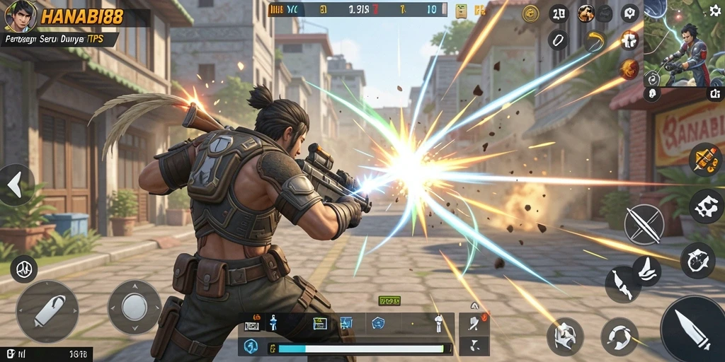 Screenshot menampilkan aksi pertarungan intens dalam game TPS HANABI88.