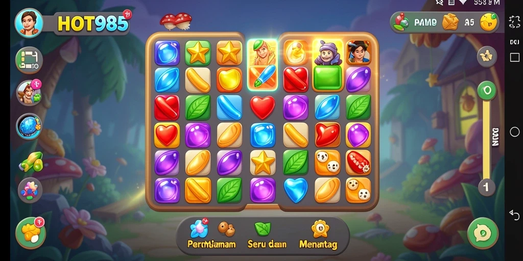 Screenshot gameplay HOT985 menampilkan momen mencocokkan objek Match-3.