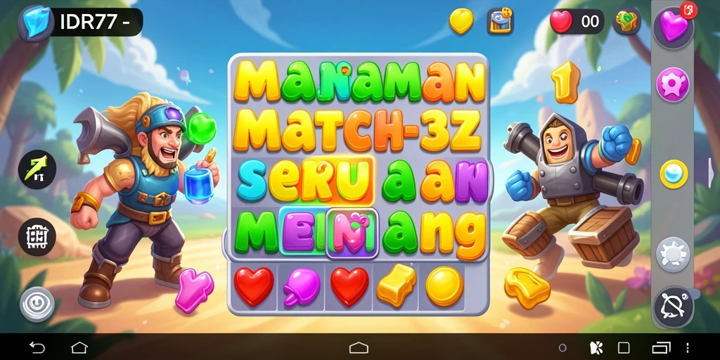 Tampilkan gameplay seru IDR77 dengan tantangan Match-3.