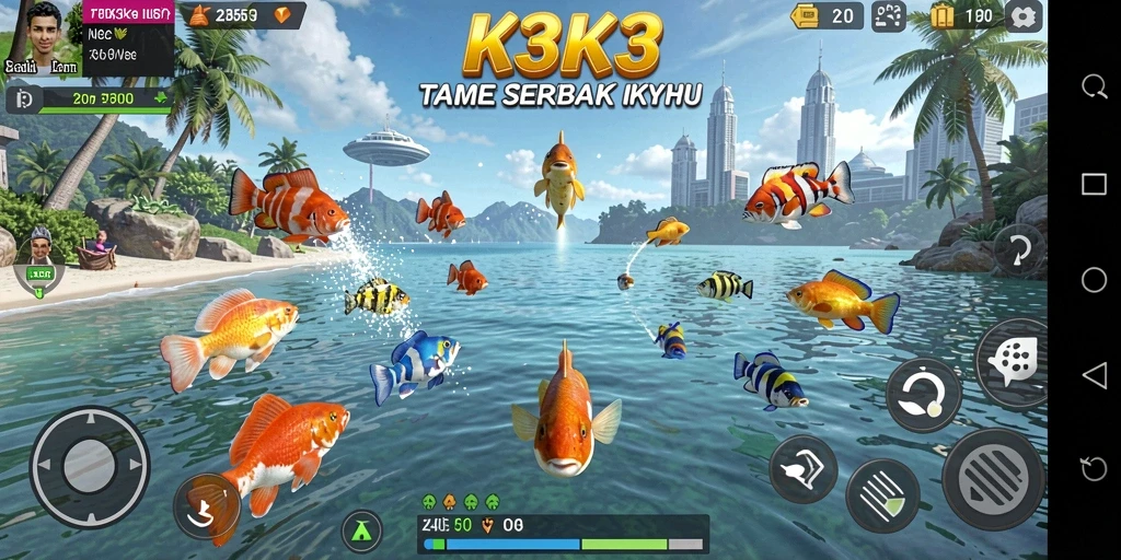 Gameplay seru K3K3 dengan banyak ikan untuk ditangkap.