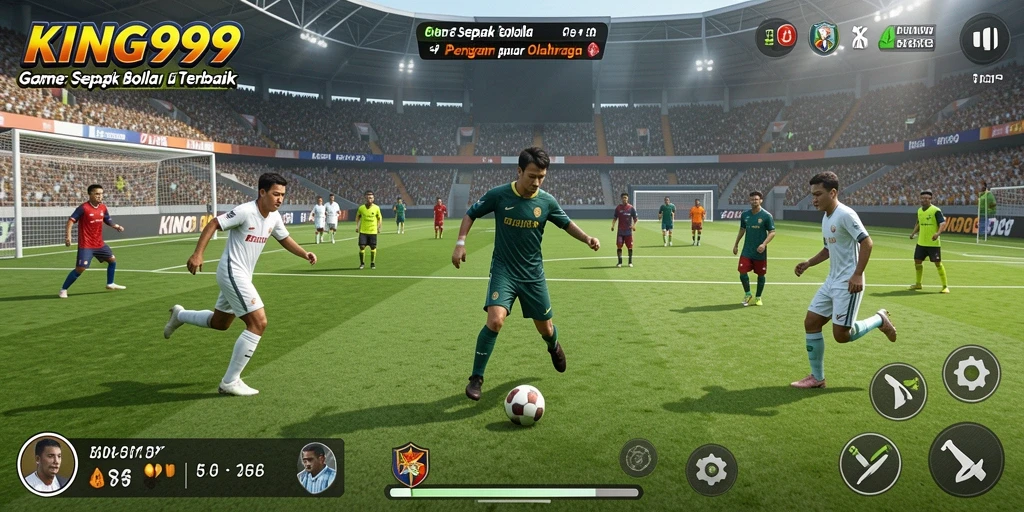 Tampilan gameplay KING999 dengan aksi seru di lapangan sepak bola.