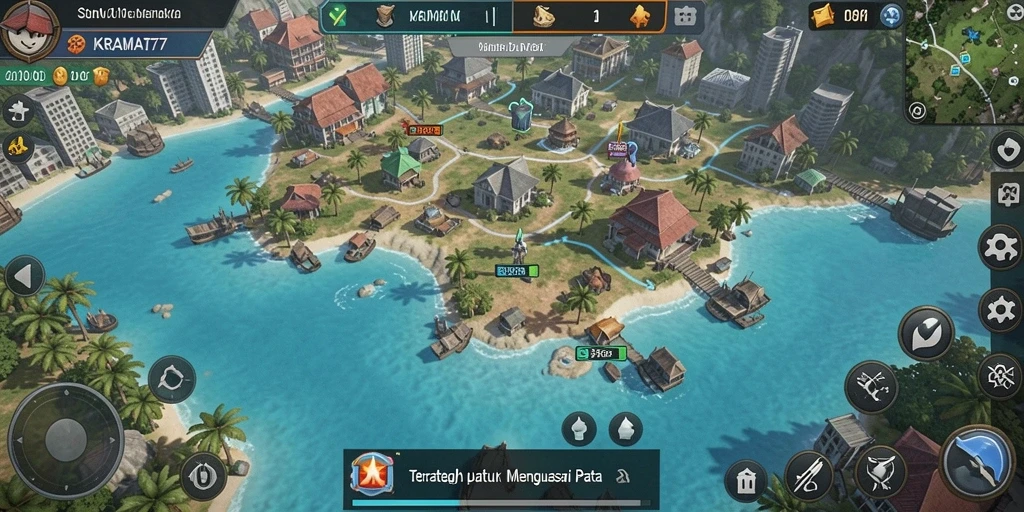 Screenshot KRAMAT77 menampilkan pertempuran strategis yang intens.