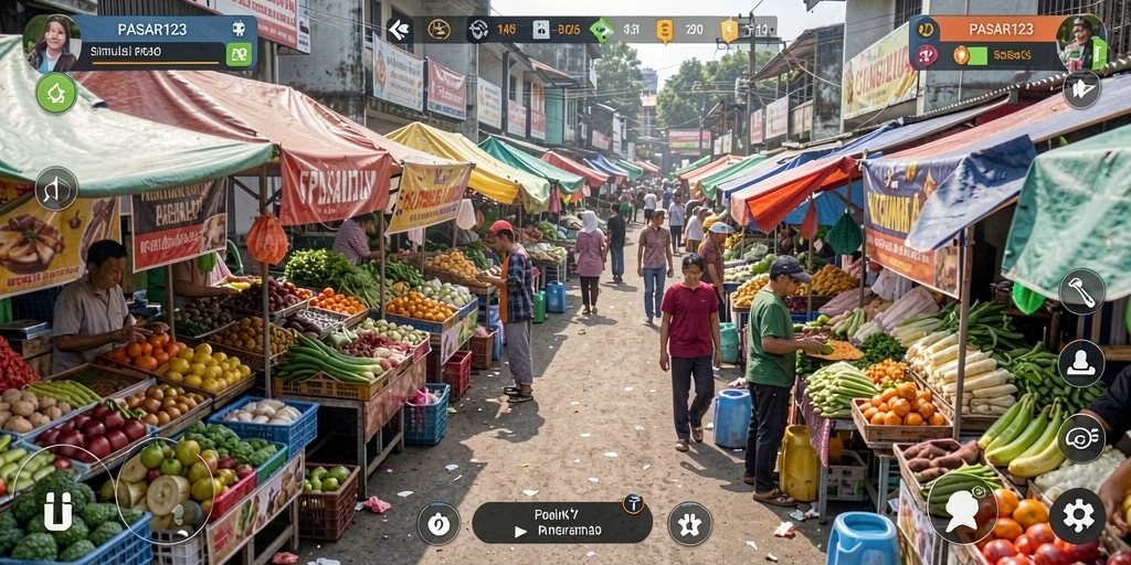 Tampilan menarik dari gameplay PASAR123 yang menampilkan interaksi pasar.
