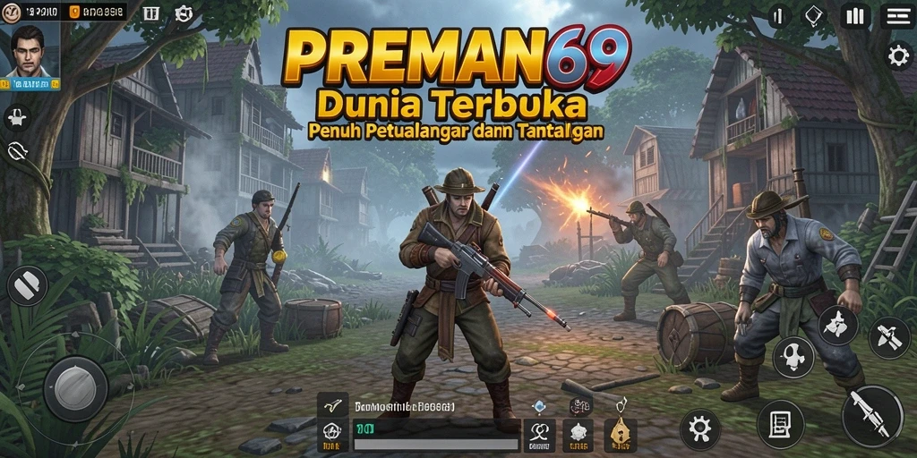 Screenshot gameplay <strong>PREMAN69</strong> menampilkan eksplorasi dunia terbuka yang dinamis.