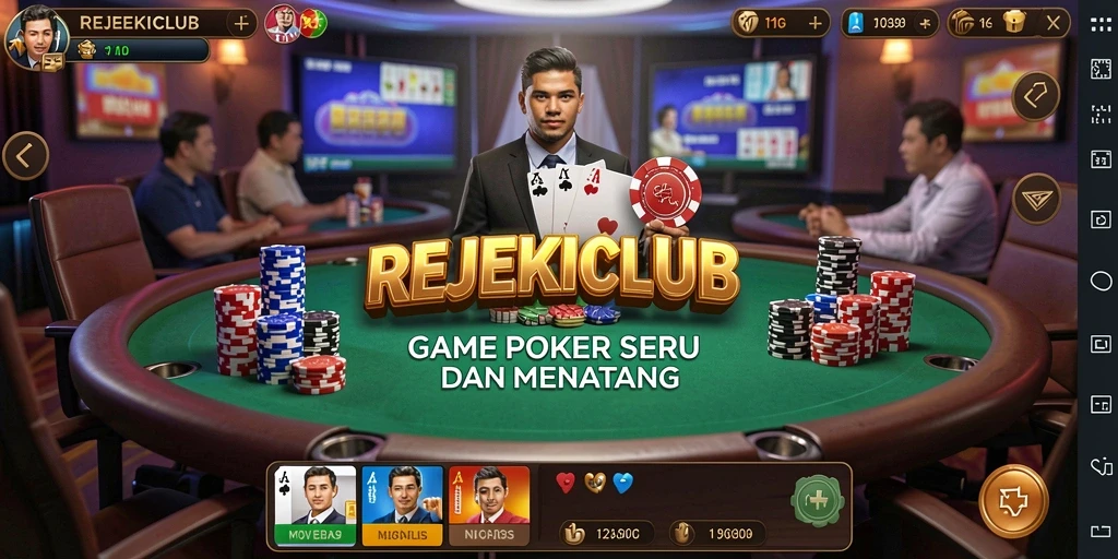 Tampilan utama REJEKICLUB dengan gameplay Poker yang seru.